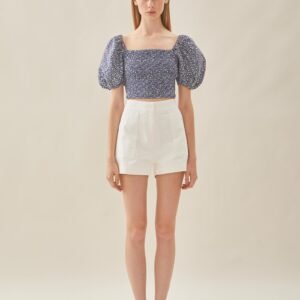 Puffed Sleeved Shirred Top in Moonlight Bloom