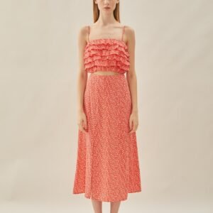 Cotton Blend Skirt with Slit in Red Bloom