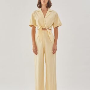 Linen Straight Pants in Soft Yellow