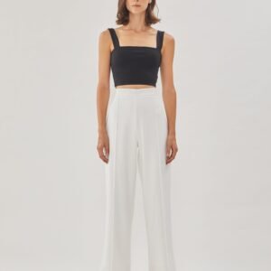 High Waisted Wide Legged Trousers W Foldlines in White